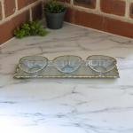 صينية زجاجية مع 3 أوعية زجاجية (مطلية باللون الذهبي)