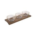 تراي خشب مع 3 أوعية زجاجية