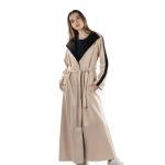 Women;s Long Belted Tranch Coat with Contrast Collar 