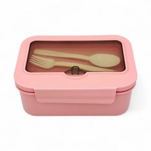 لانش بوكس بينتو وردي مزدوج الطبقات بغطاء شفاف وحافظة أدوات مائدة