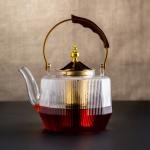 Premium Ribbed Glass Teapot with Gold Accents & Wooden Handle