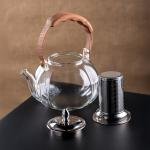 Elegant Glass Teapot with Wooden Handle and Stainless Steel Infuser
