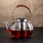 Elegant Glass Teapot with Wooden Handle and Stainless Steel Infuser