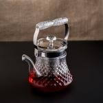 Elegant Crystal Glass Teapot with Stainless Steel Infuser and Decorative Handle
