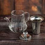 Elegant crystal glass teapot with stainless steel infuser and ornate handle 