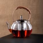 Elegant Glass Teapot with Wooden Handle and Stainless Steel Infuser