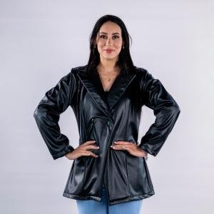 جاكيت جلد فاخر ببطانة فرو وأزرار أمامية