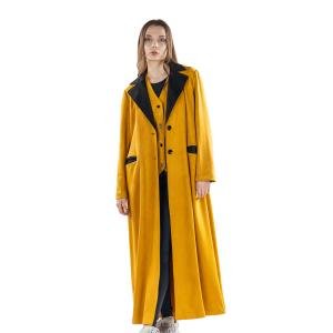 معطف طويل أنيق مع صدرية وياقة متباينة