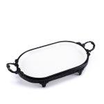 Oval serving tray with a matte black iron base
