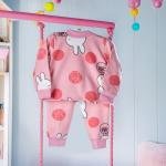 Rabbit Print Ribbed Knit Long Sleeve Pajama Set