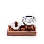 طقم مبخرة أنيقة من الخشب والستانلس ستيل