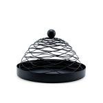 Modern Black Metal Food Cover with Tray - elegant wire mesh dome