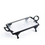 Crystal Dessert Serving Tray with Ornate Base & Handles