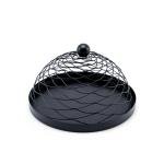Modern Black Metal Food Cover with Tray - elegant wire mesh dome