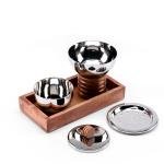 طقم مبخرة أنيقة من الخشب والستانلس ستيل