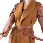 Women's Two Tone Long Coat With Belt