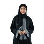 Royal Elegance Embroidered Front-Open Abaya with Contrast Detailing with Scarf