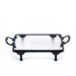Crystal Dessert Serving Tray with Ornate Base & Handles