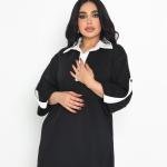 Mid-length dress with contrast collar