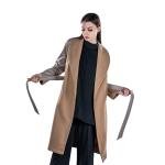 Women's long two-tone coat with a light brown belt