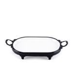 Oval serving tray with a matte black iron base