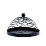 Modern Black Metal Food Cover with Tray - elegant wire mesh dome