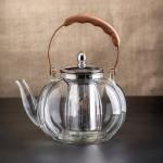 Elegant Glass Teapot with Wooden Handle and Stainless Steel Infuser