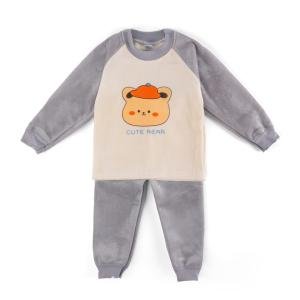 طقم بنطلون وبلوزة مخملية كاجوال بطبعة دب لطيف