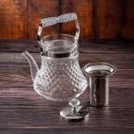 Elegant crystal glass teapot with stainless steel infuser and ornate handle