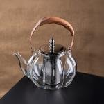 Elegant Glass Teapot with Wooden Handle and Stainless Steel Infuser