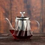 Elegant crystal glass teapot with stainless steel infuser and ornate handle 