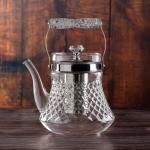 Elegant crystal glass teapot with stainless steel infuser and ornate handle