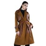 Women's Two Tone Long Lapel Belted Trench Coat