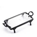 Crystal Dessert Serving Tray with Ornate Base & Handles