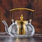 Glass Teapot with Infuser and Gold Handle