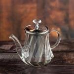 Elegant crystal glass teapot with stainless steel infuser and ornate handle 