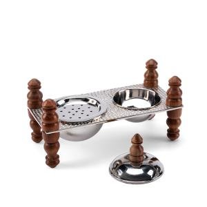 Incense burner with incense box attached to golden wood bases