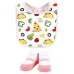 Baby Cotton Bib and Sock Set, Girl Pizza Taco
