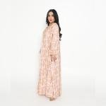 Soft Blush Paisley-Print Kaftan with Golden Mustard Piping & Embellished Cuffs