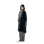 Contrast Panel Open Abaya with Wide Lapel & Cuffed Sleeves