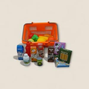 سلة تسوق لعبة مصغرة للأطفال  تشمل أكثر من 20 قطعة طعام لعبة