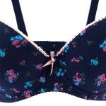 Floral Printed Bra – Padded Underwire Style with Beige Lace Trim, Adjustable Jacquard Straps