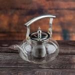 إبريق شاي زجاجي بمصفاة ومقبض من الستانلس ستيل