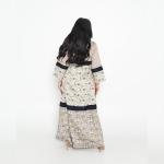 Layered Harmony Floral Abaya with Contrast Satin Yoke & Navy Lace Accents