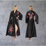VIP Elegant Satin Kimono Robe with Red Floral Embroidery