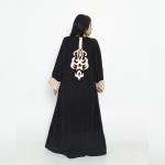 Royal Black Abaya with Embroidered Motif & Contrast Cuffs
