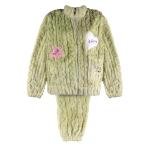 Women Embroidered Star Heart Patch Furry Pajama Set