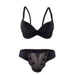 Lace Trim Padded Underwire Bra & Sheer Lace Bikini Set