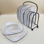 Square Glass Plates 6pices set with a Ribbed Textured Pattern  with Black Metal Stand
