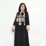 Royal Black Abaya with Embroidered Motif & Contrast Cuffs